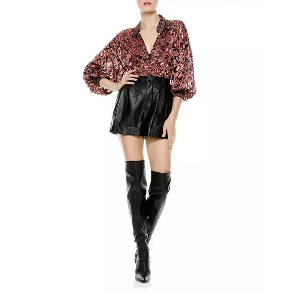 Alice and Olivia Desiree Sheer Top Silk Tapestry Vamp Romance Goth Dopamine - Picture 13 of 13